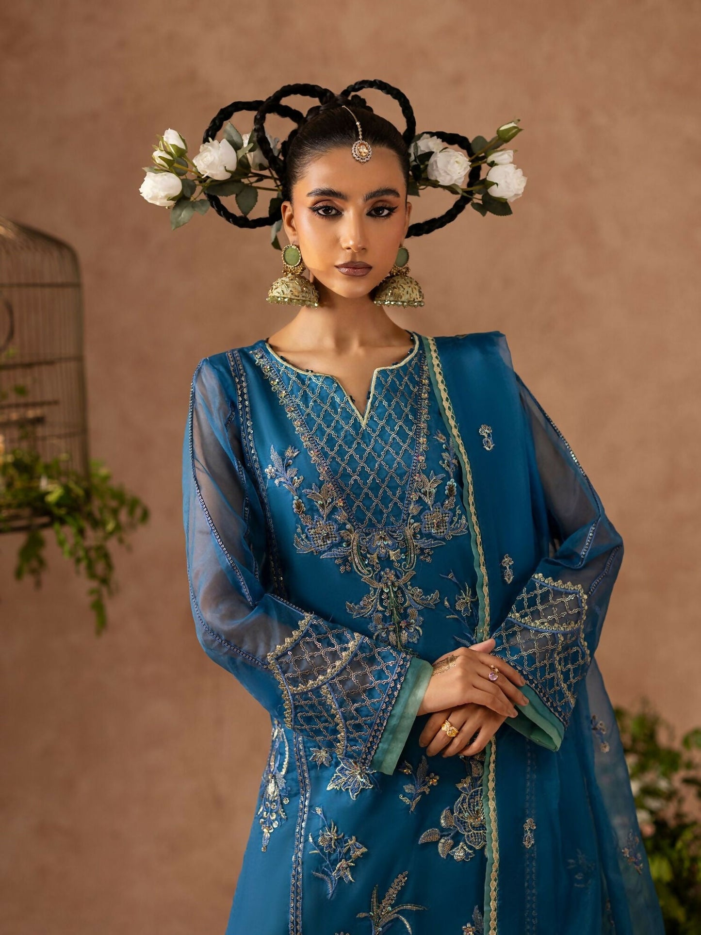 Shurooq Geet Organza Embroidered Stitched 3-Piece Suit-Jugni