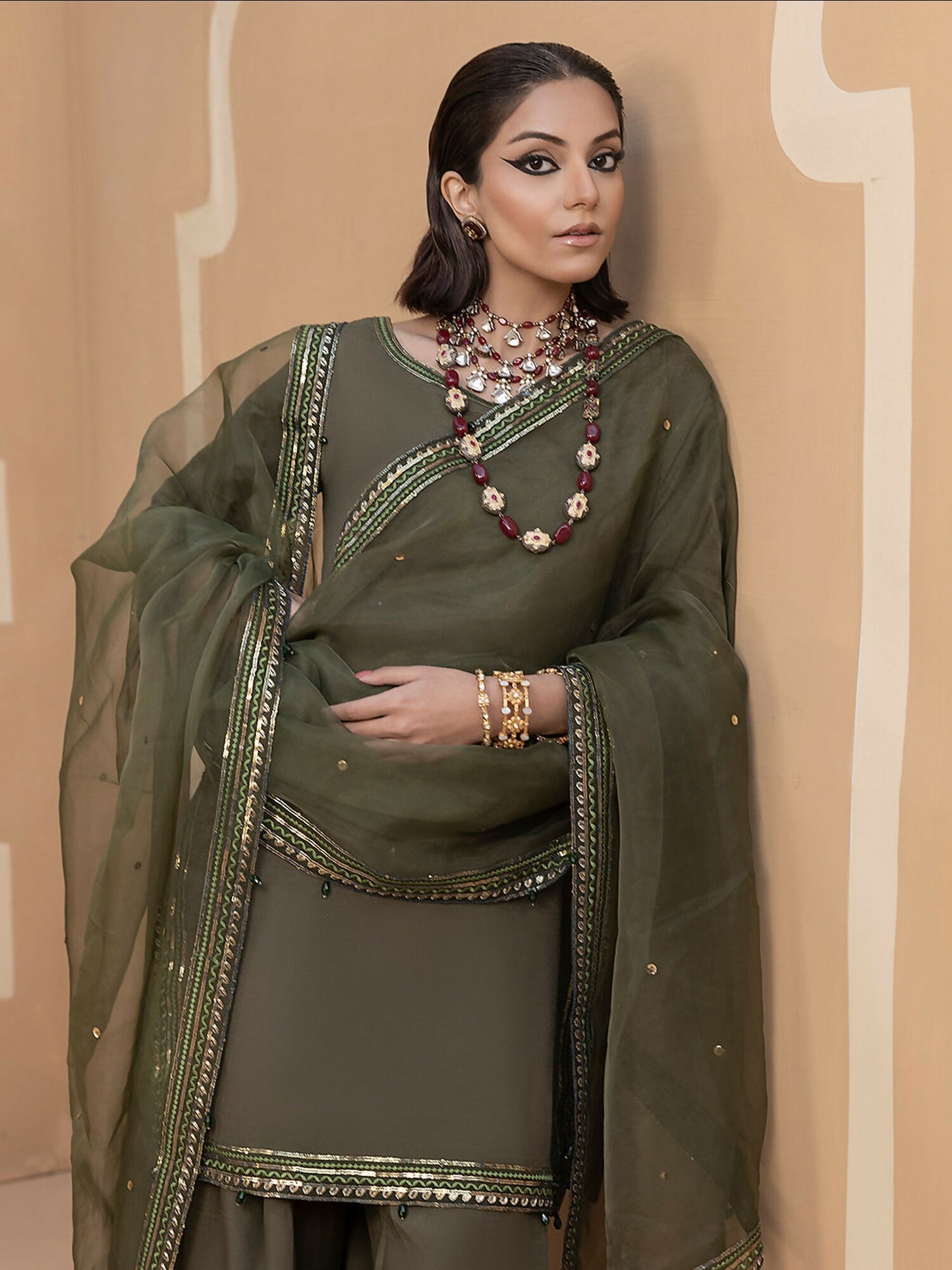 Hemstitch Raw Silk Embroidered Stitched Sharara-Noor