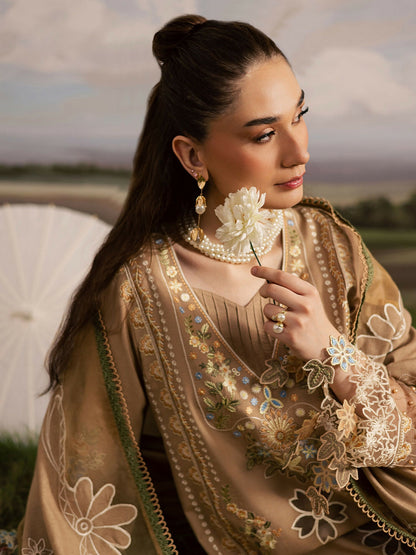 Mahnur Kaia Slub Linen Embroidered Stitched 3-Piece Suit-K- 04