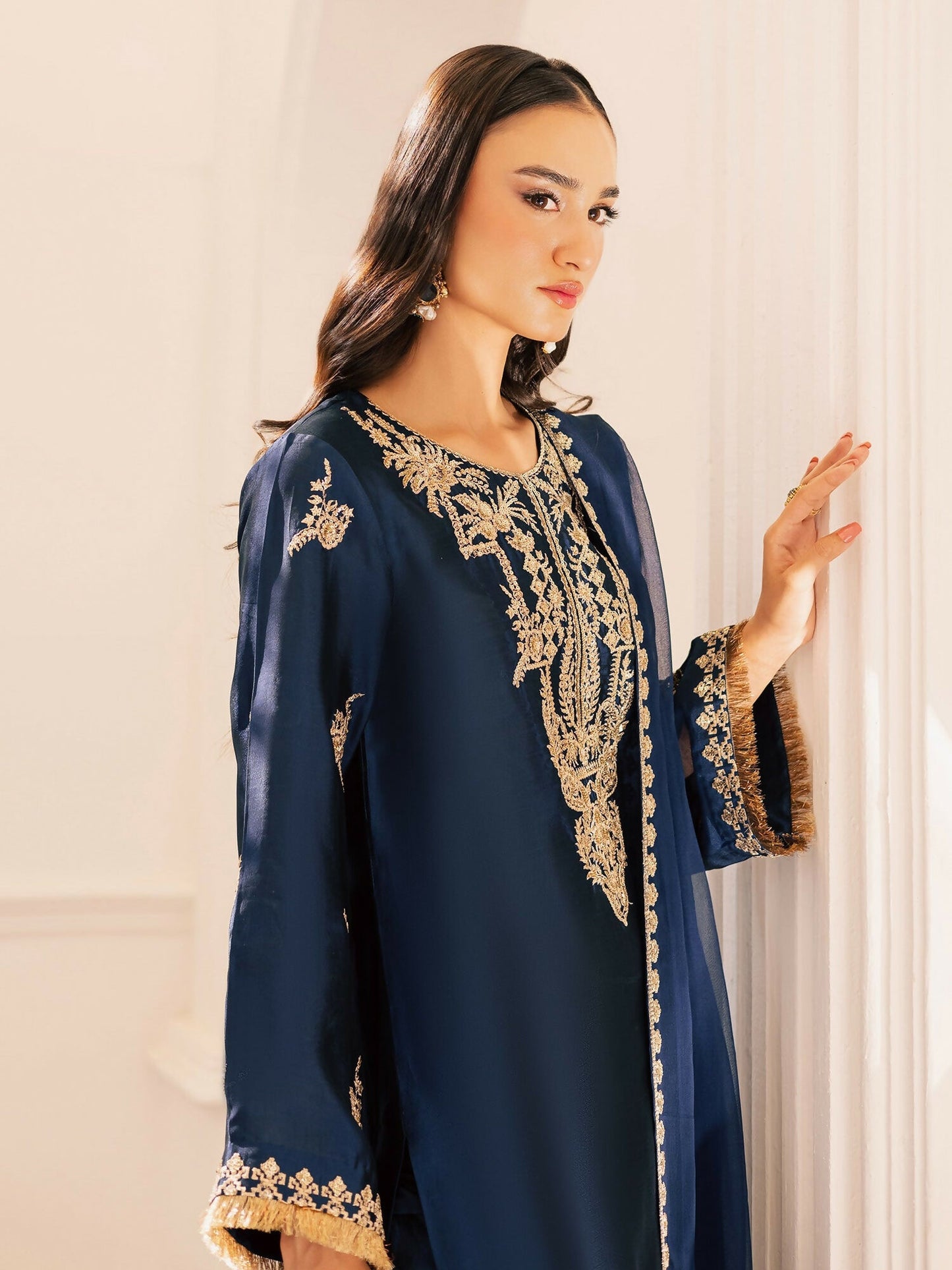 Allure By IH Be-My-Guest Thai Silk Embroidered Stitched 3-Piece Suit-Midnight