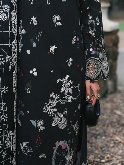 Qalamkar Qline Lawn Drop-1 Embroidered Unstitched 3-Piece Suit-RP-07-Obsidian