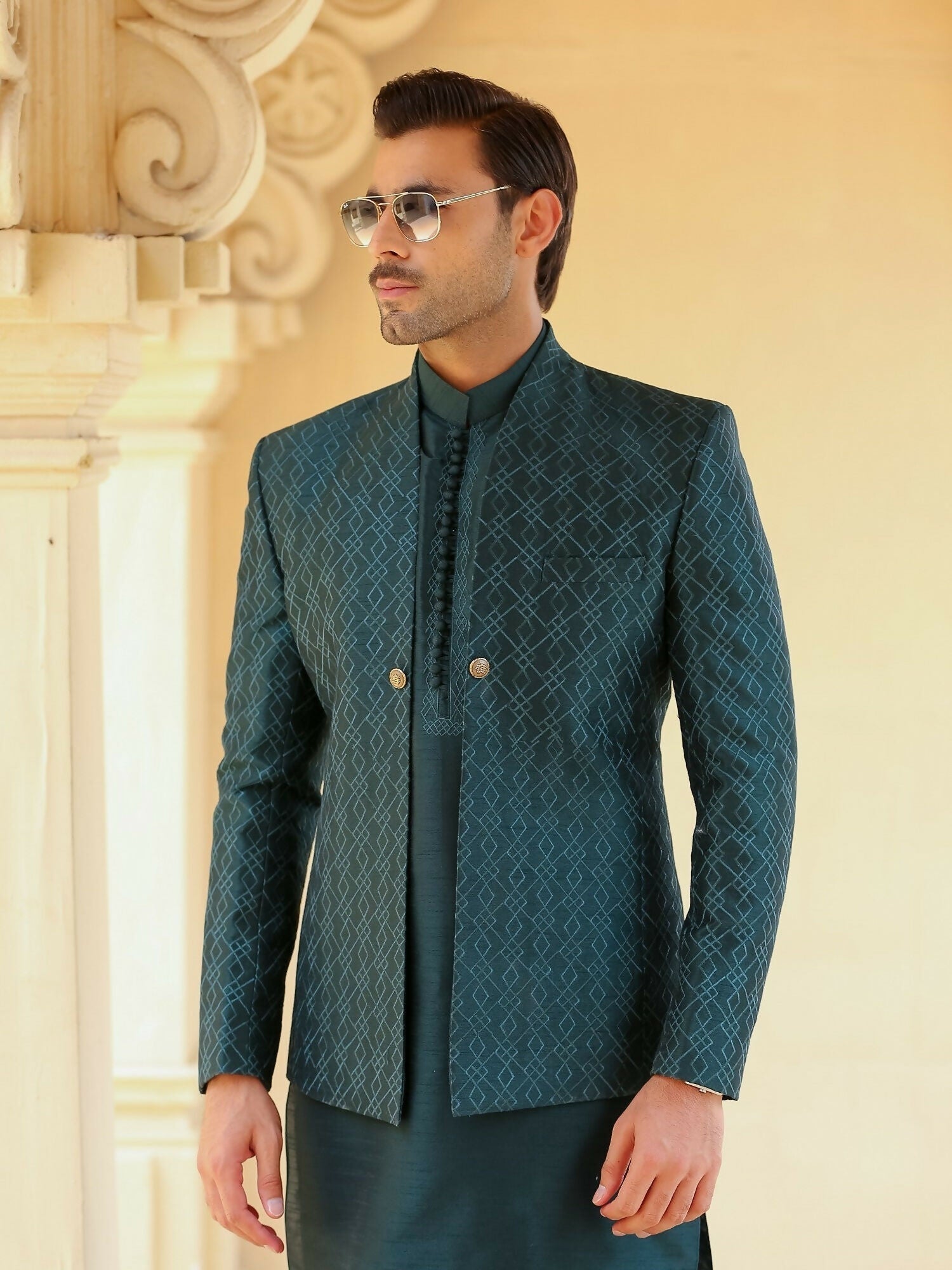 Gem Garments Afsanah Raw Silk Embroidered Prince Coat-Kabir
