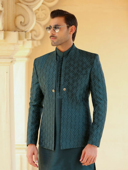 Gem Garments Afsanah Raw Silk Embroidered Prince Coat-Kabir