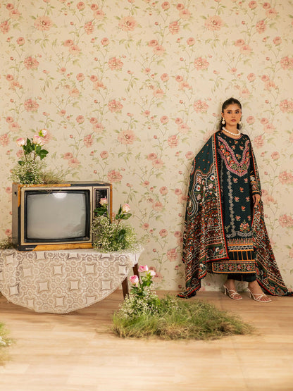 Mahnur Kaia Slub Linen Embroidered Stitched 3-Piece Suit-K- 08