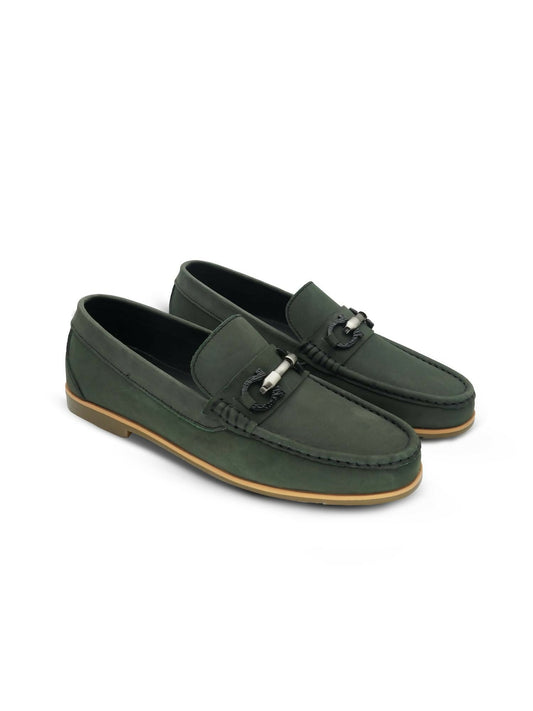 Green Nubik leather casual shoes with a durable rubber sole and lightweight build—perfect for bold, stylish everyday wear.