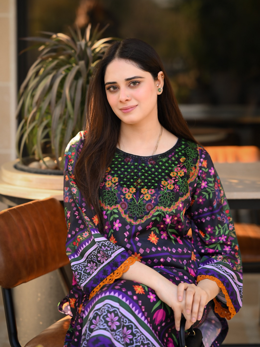 Tehzeeb Libas Poly Lawn Embroidered Co-Ord Set-Saya