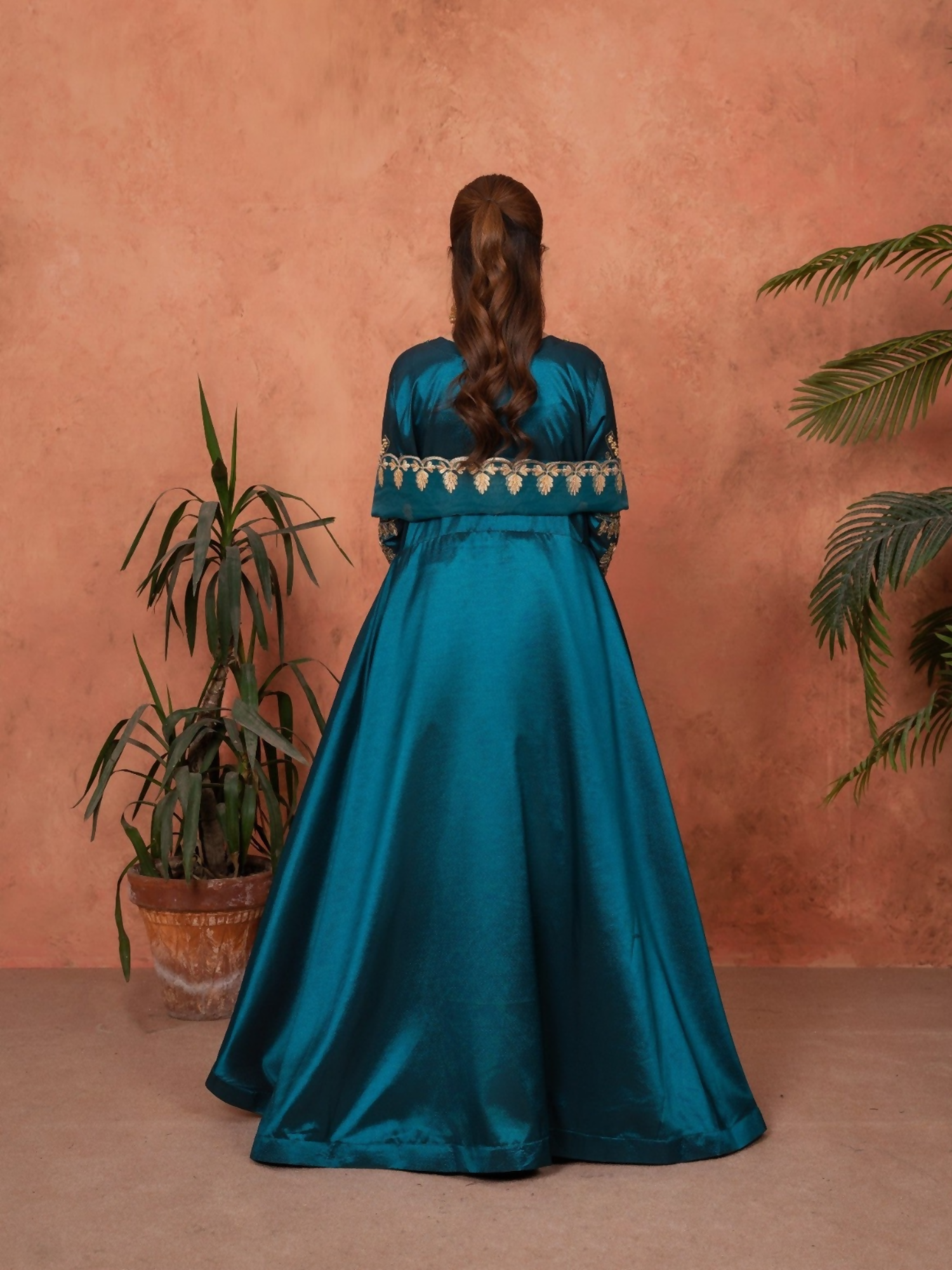 Stylish Collection Majeste Silk Embroidered Maxi-Zuri Teal
