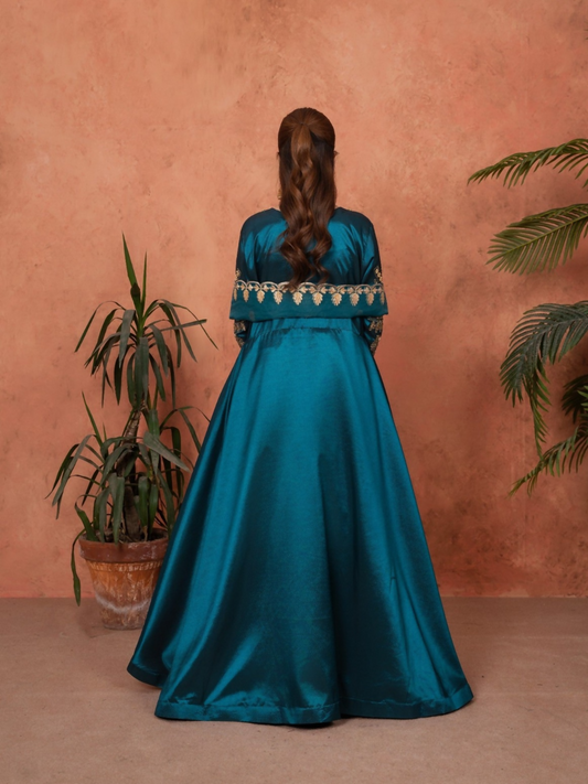Stylish Collection Majeste Silk Embroidered Maxi-Zuri Teal