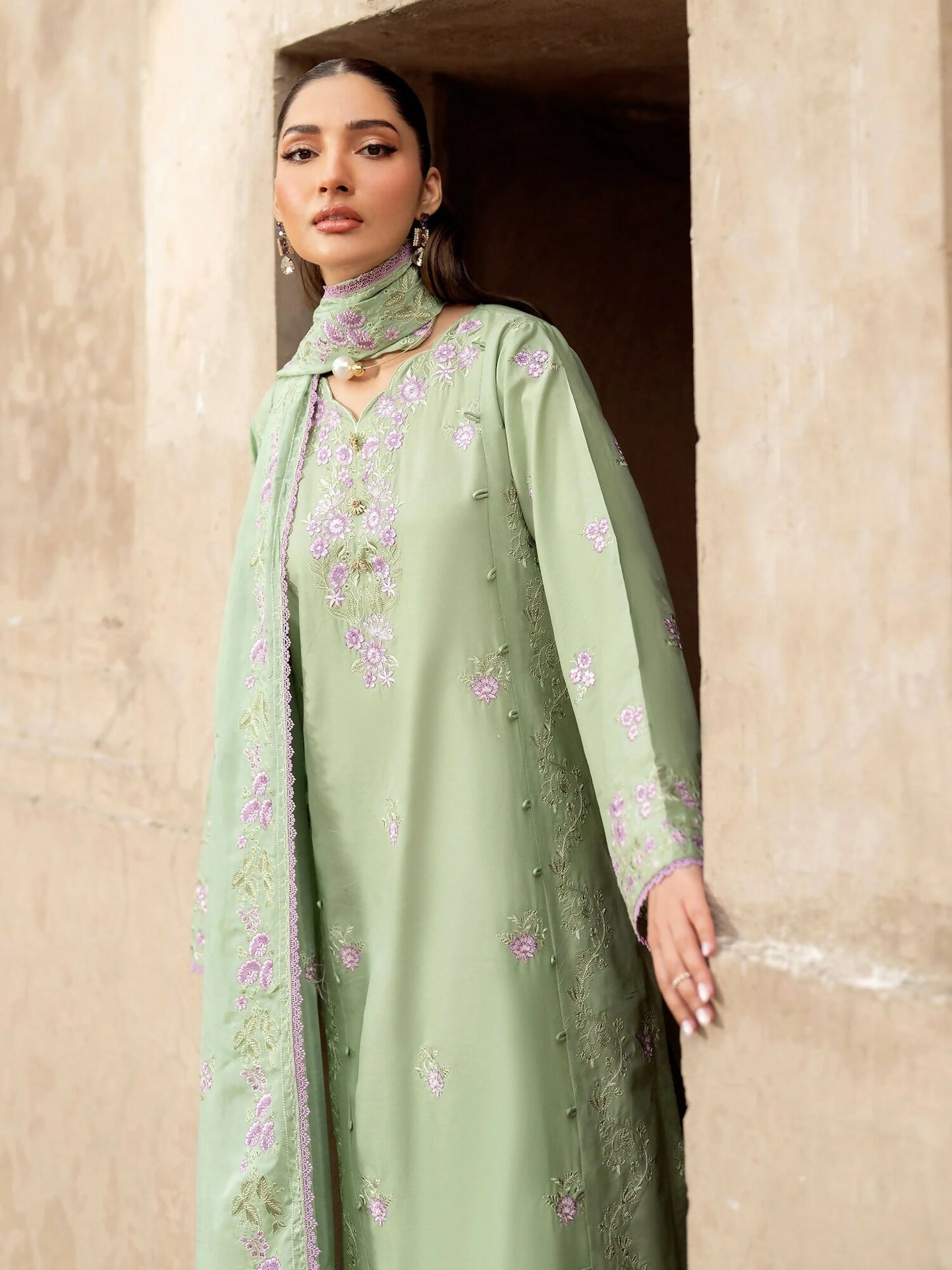 Panache Apparel Lawn Embroidered Stitched Suit-Roshni