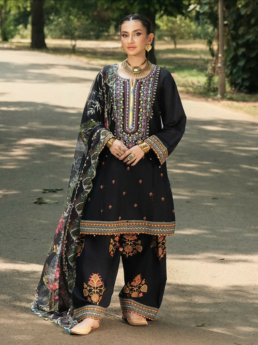 Hemstitch Lawn Embroidered Stitched 3-Piece Suit-Night Jasmine