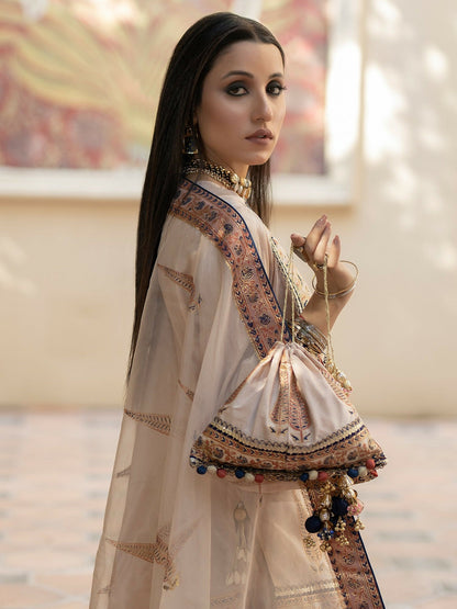 Shiza Hassan Chap Tilak Formals Pure Tusser Silk Embroidered Stitched 3-Piece Suit-Rosy Mist