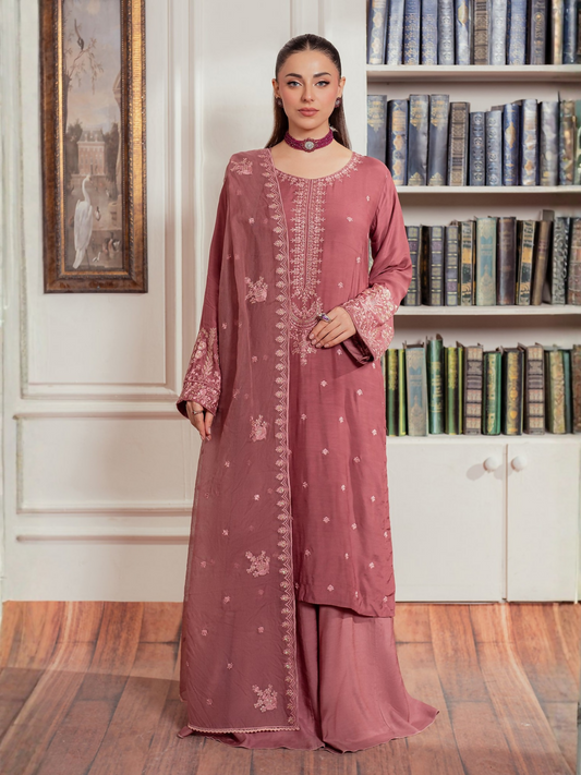 Panache Apparel Viscose Embroidered Stitched 3-Piece Suit-Twilight