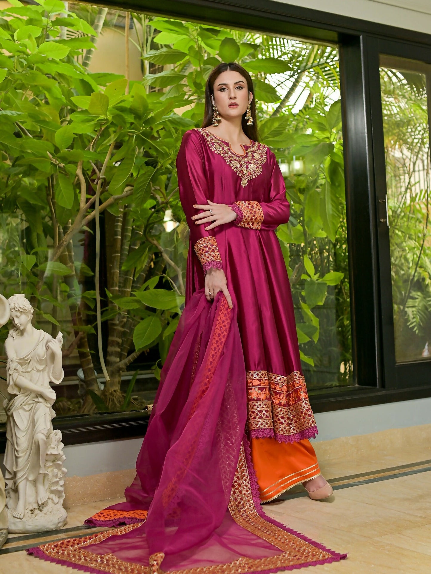 Farooq Hameed Studio Glass Silk Embroidered Stitched 3-Piece Suit-Nyra