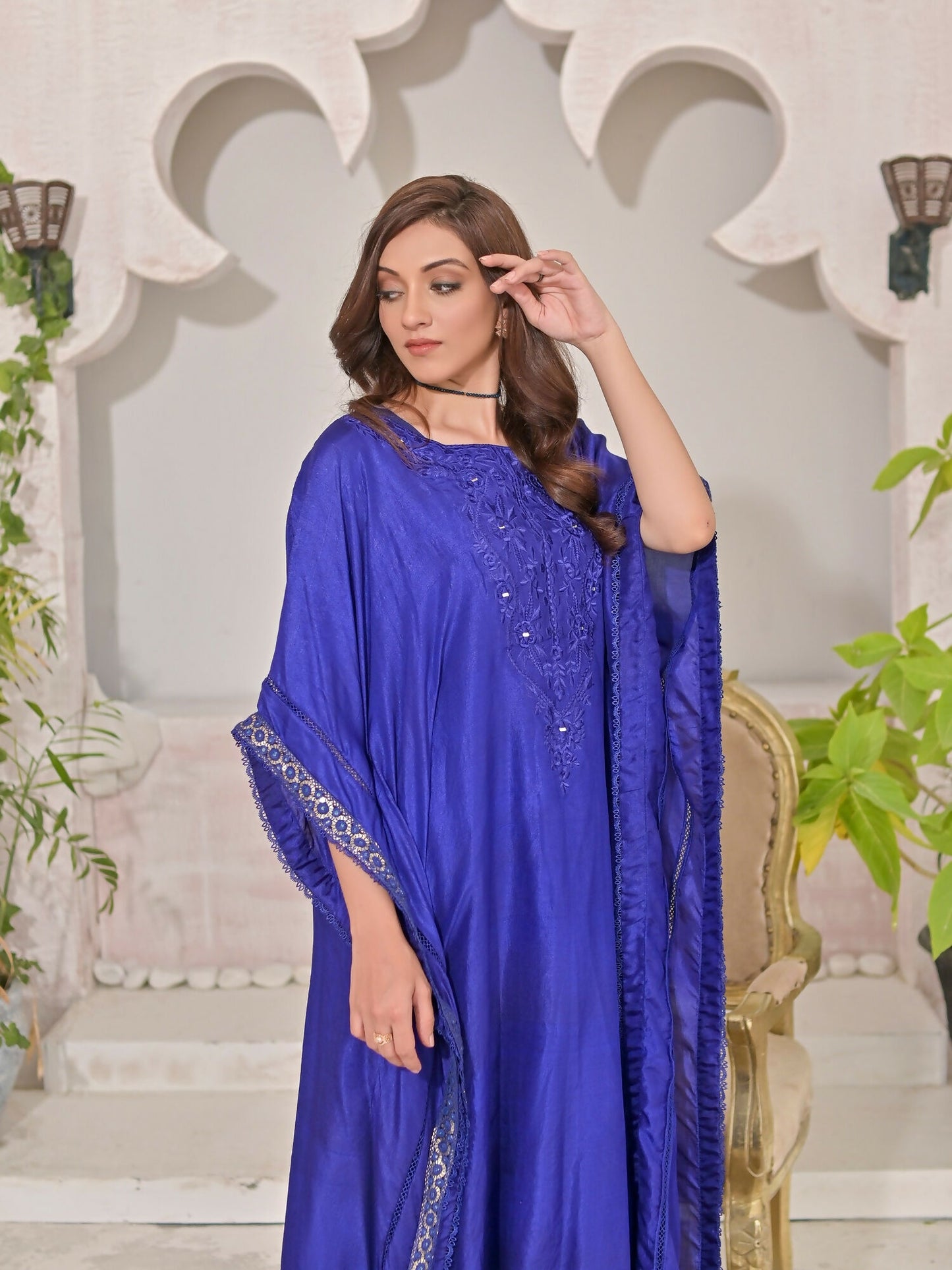 Ruby's Couture Shireen Silk Embroidered Kaftan Set-Alisha