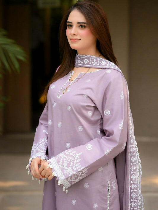 Zeephire Linen Embroidered Stitched 3-Piece Suit-Meerub