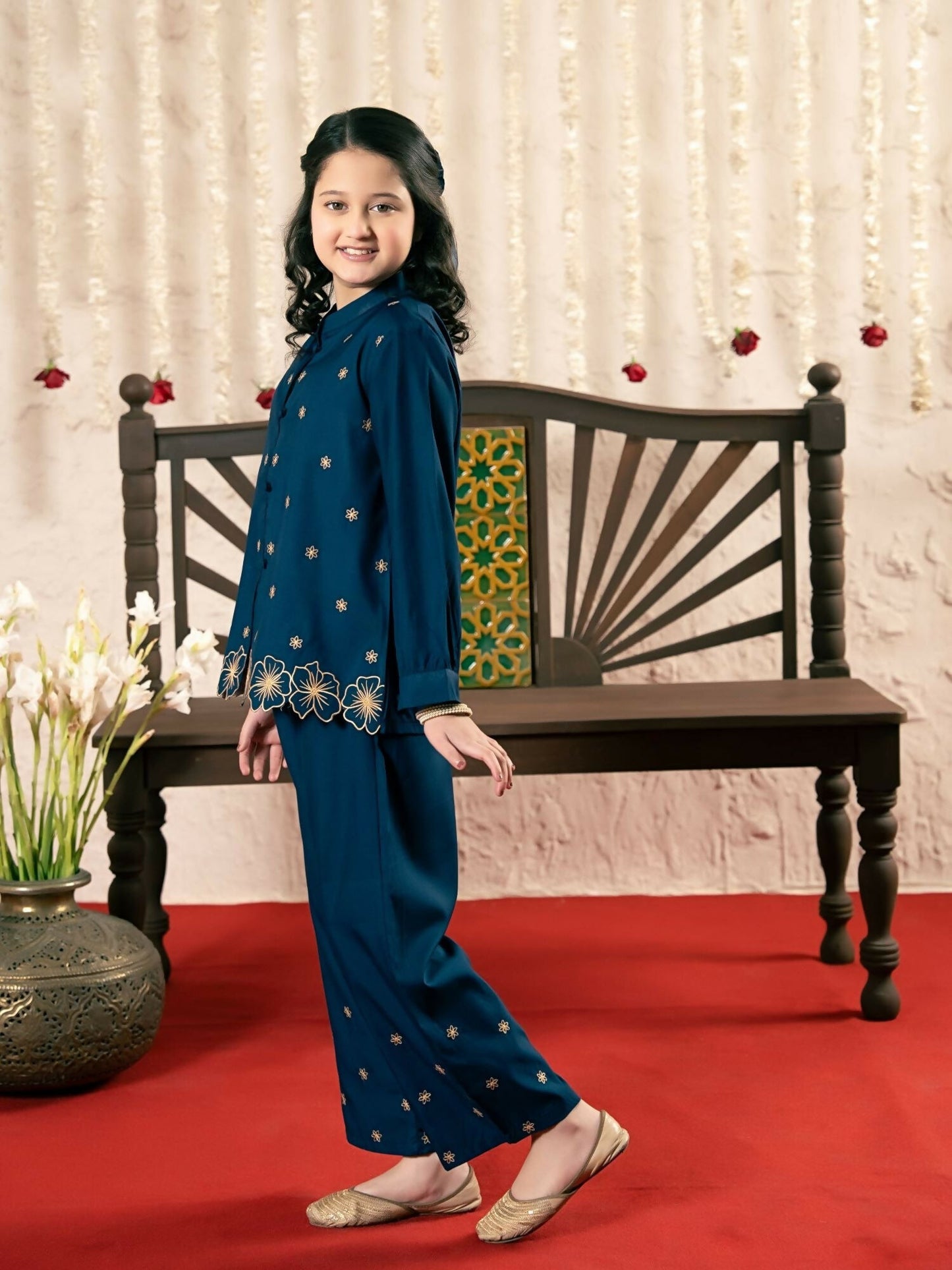 Velvour Girls Cotton Embroidered Co-Ord Set-VG190-B
