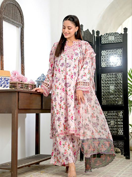 MAK Fashion Lawn Embroidered Stitched 3-Piece Suit-Rose Blend