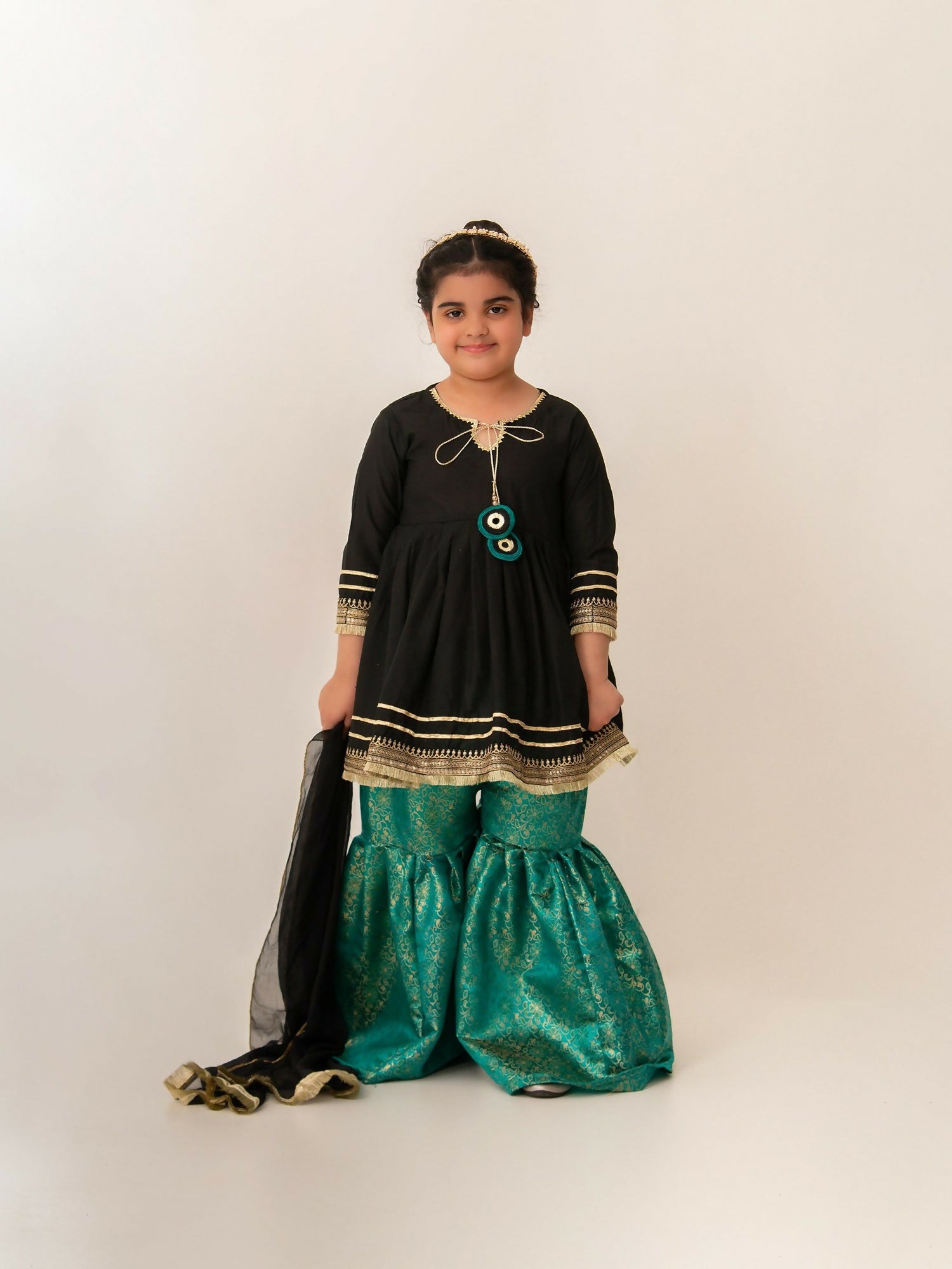 Kidoz Kloset Cotton Silk Embroidered Stitched 3-Piece Suit-Choco Sprinkles