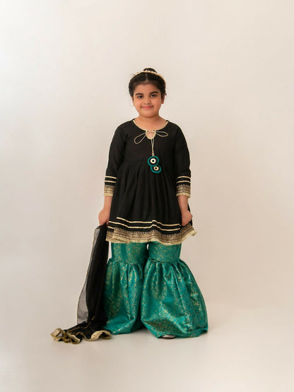 Kidoz Kloset Cotton Silk Embroidered Stitched 3-Piece Suit-Choco Sprinkles