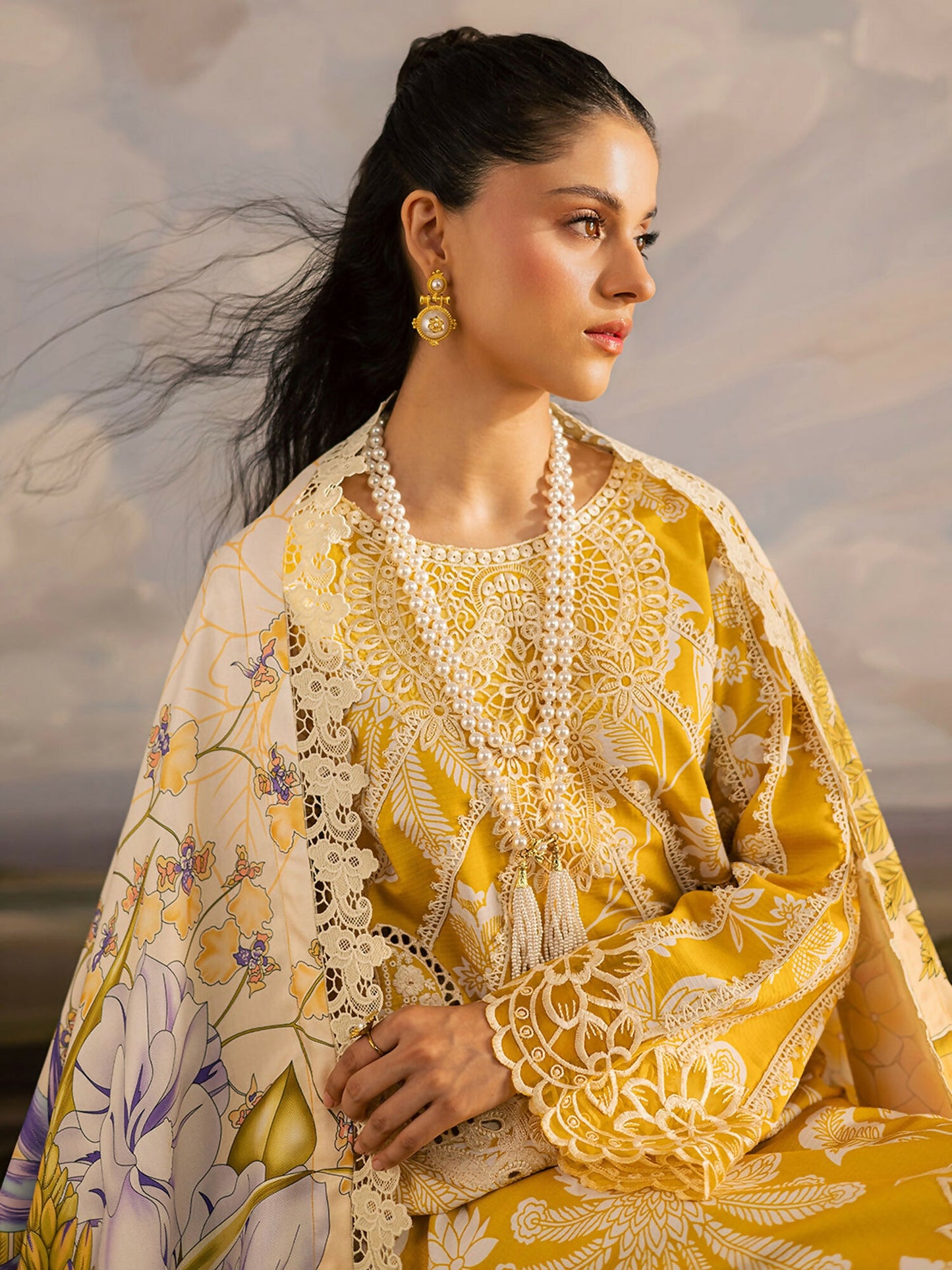 Mahnur Kaia Slub Linen Embroidered Stitched 3-Piece Suit-K- 03