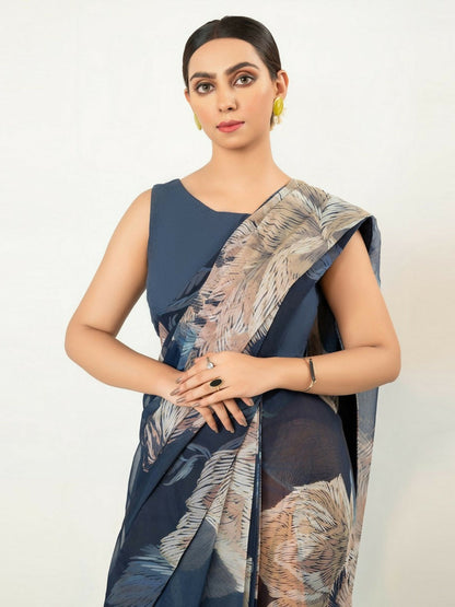 Imran Aftab Chiffon Printed Stitched Saree-IASC 13