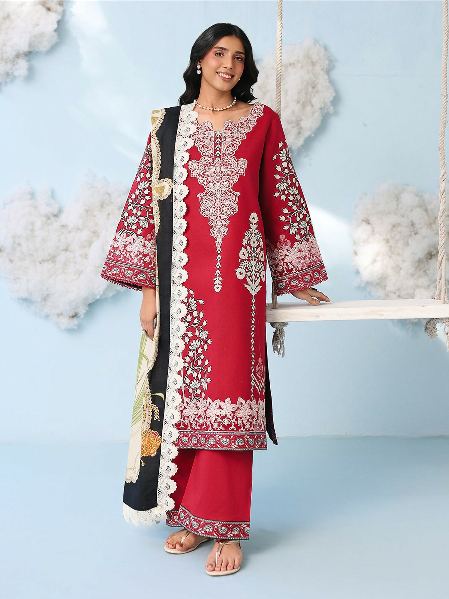 Mahnur Anaya Vol.2 Lawn Embroidered Stitched 3-Piece Suit-AN-2-01-Red