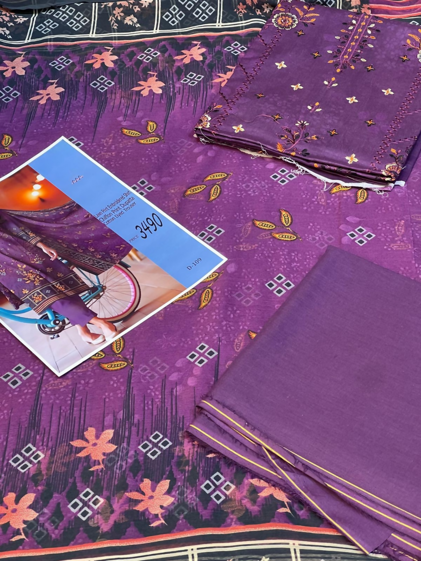 Bin Rehman Lawn Embroidered Unstitched 3-Piece Suit-D-125