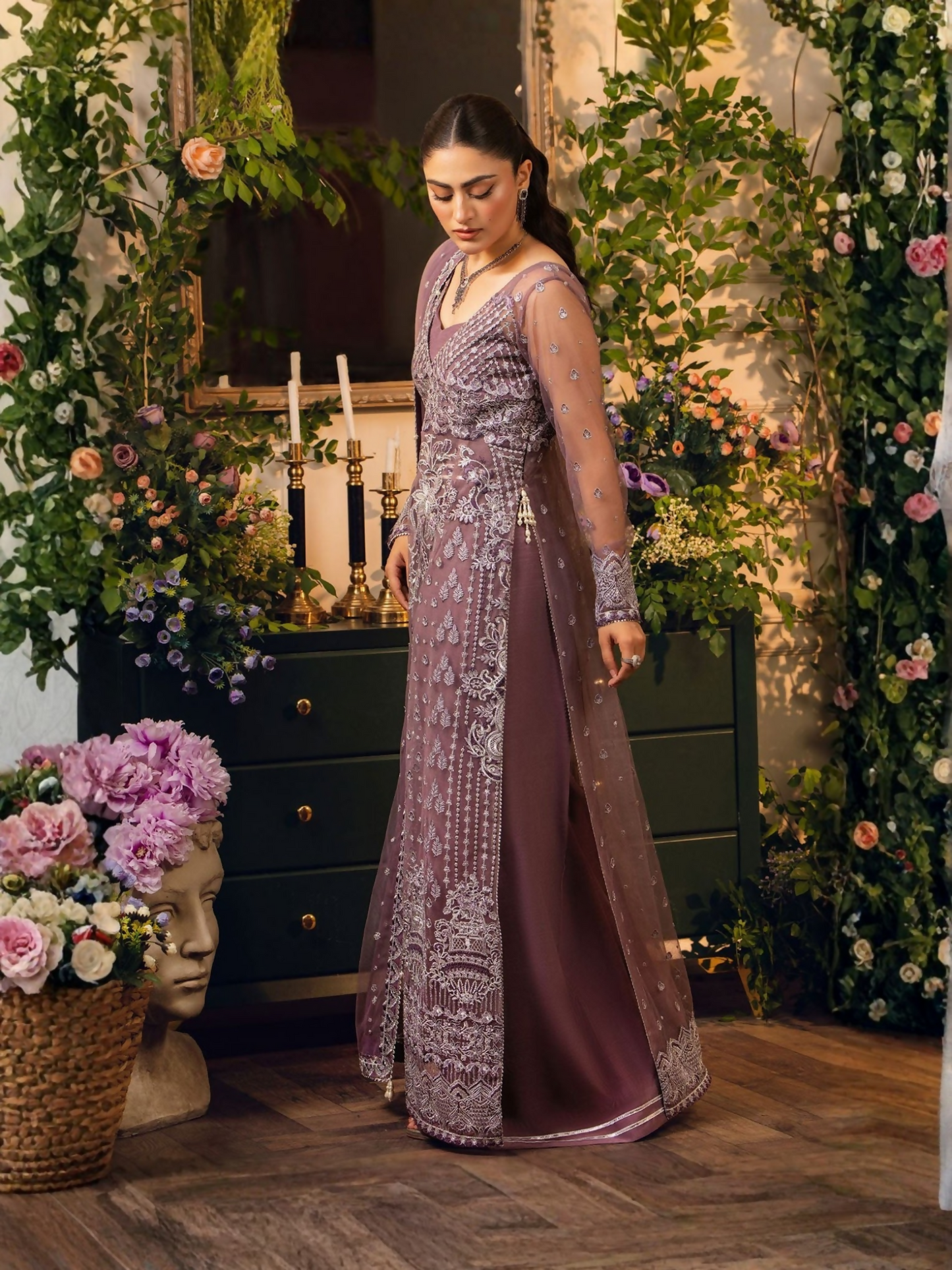 Hemstitch Net Embroidered Stitched 3-Piece Suit-Moonlight