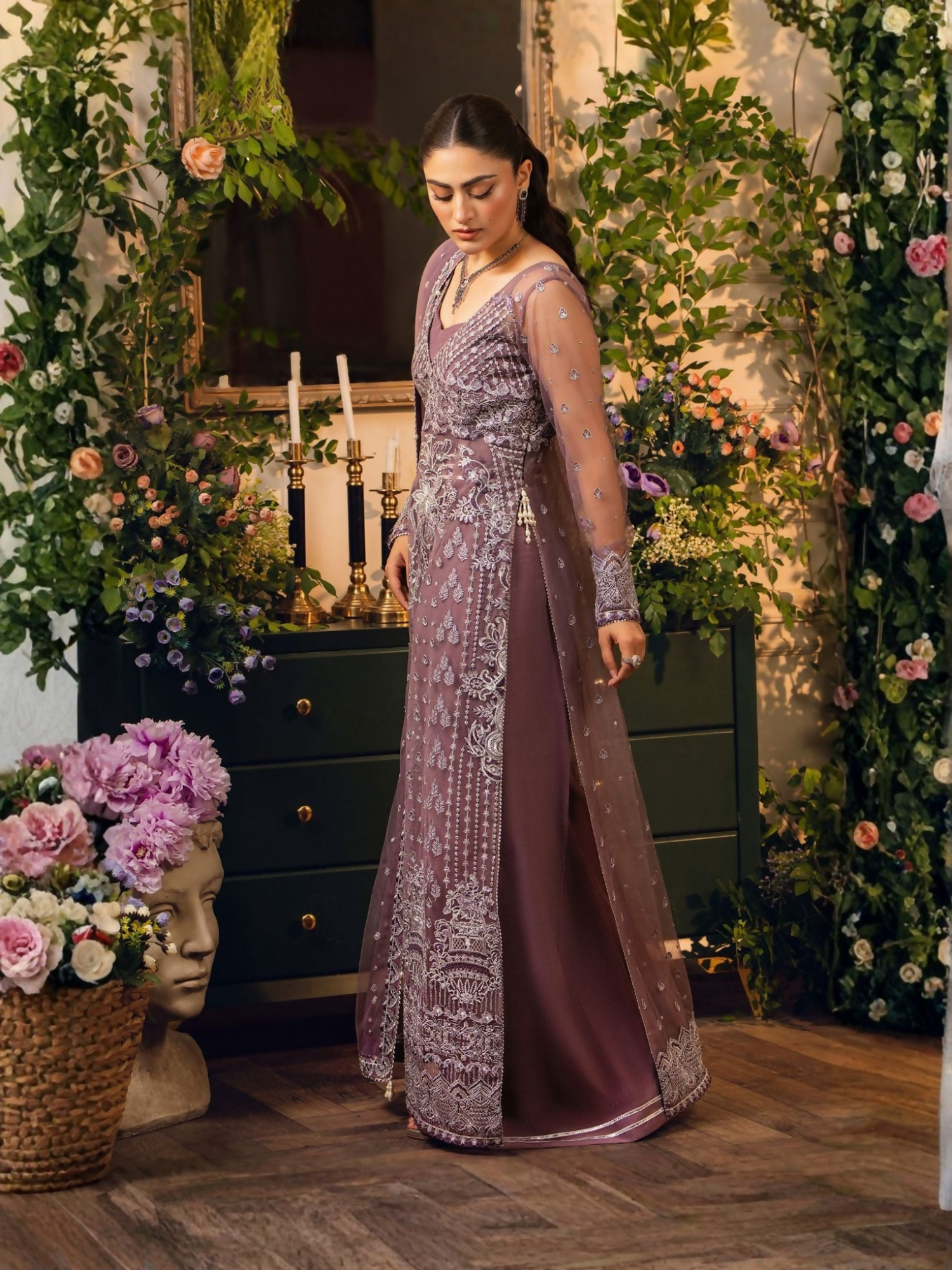 Hemstitch Net Embroidered Stitched 3-Piece Suit-Moonlight