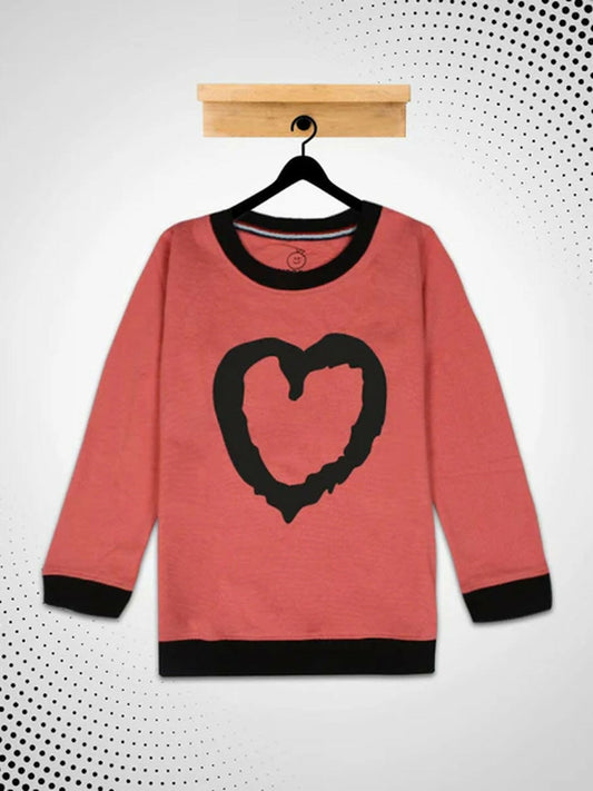 Funky's kid's Heart Printed Carrot Red Sweat Shirt-10198