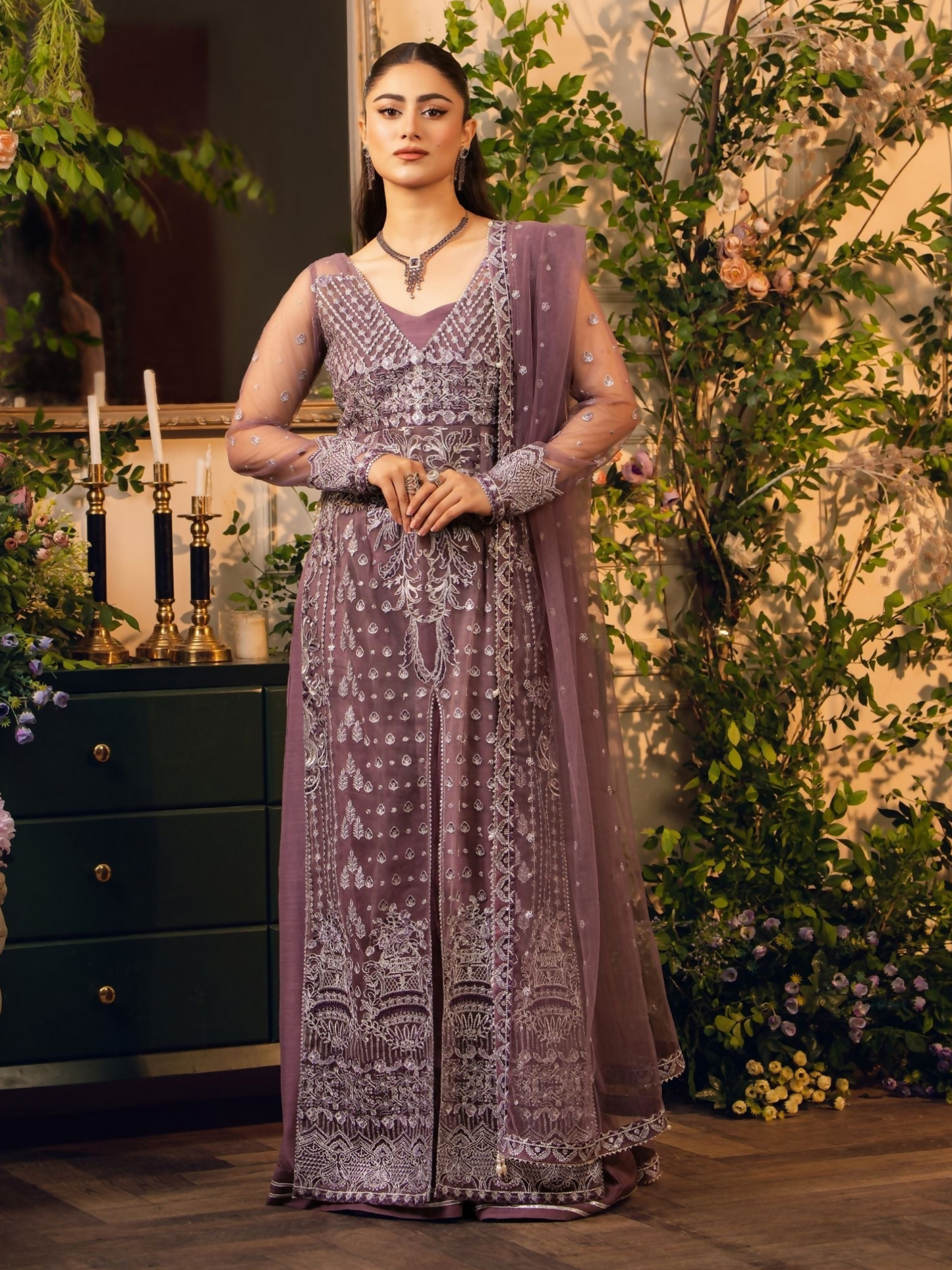 Hemstitch Net Embroidered Stitched 3-Piece Suit-Moonlight