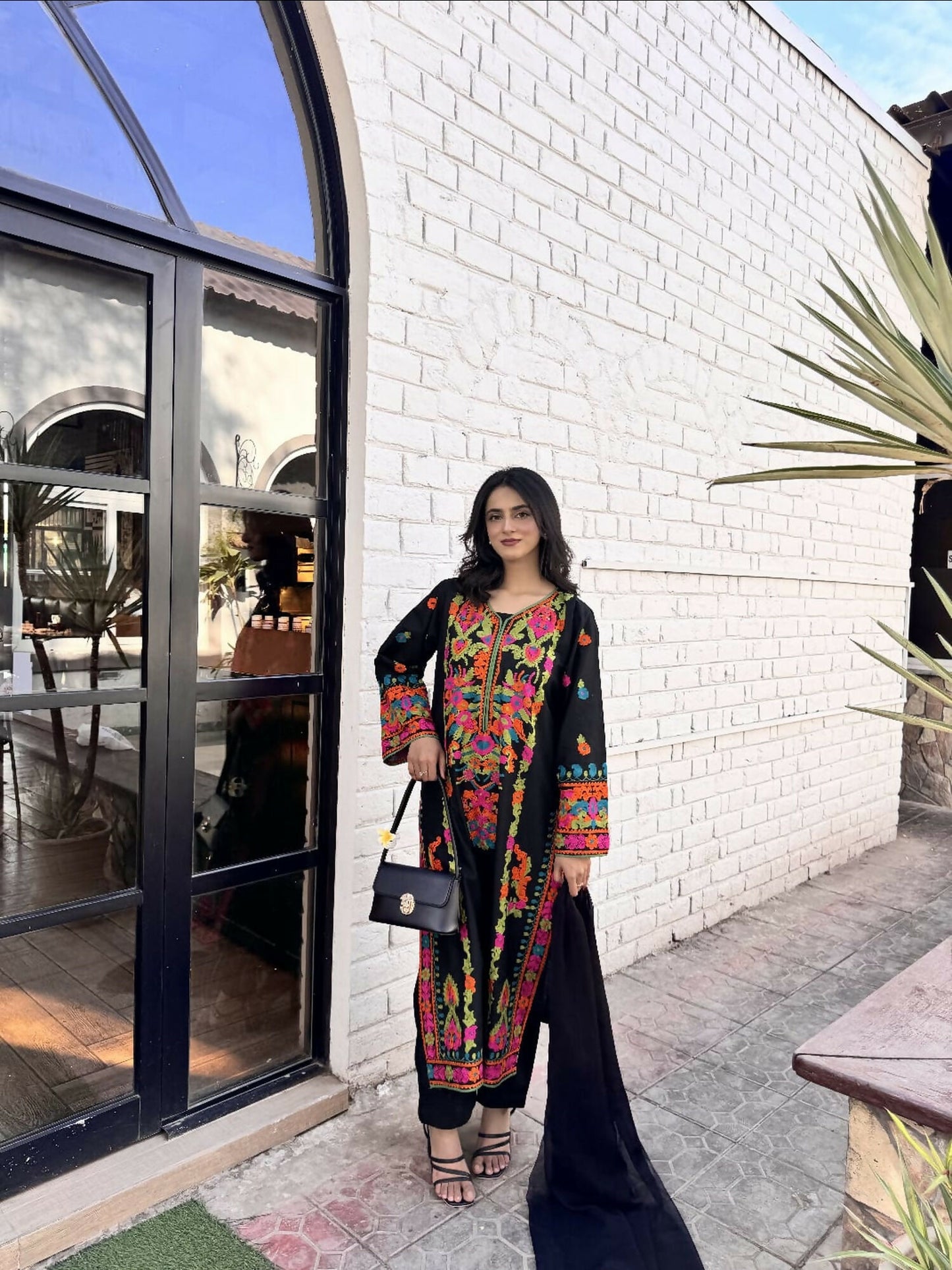 Tawakal Closet Linen Embroidered Stitched 3-Piece Suit-Multi Color Black