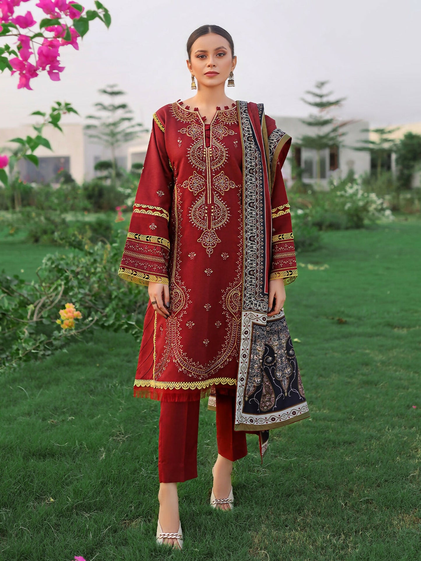 Binilyas Karandi Embroidered Unstitched 3-Piece Suit-751-B