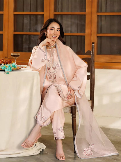 Panache Apparel Noore Eid Edit Sheesha Silk Embroidered Stitched Suit-Sabil