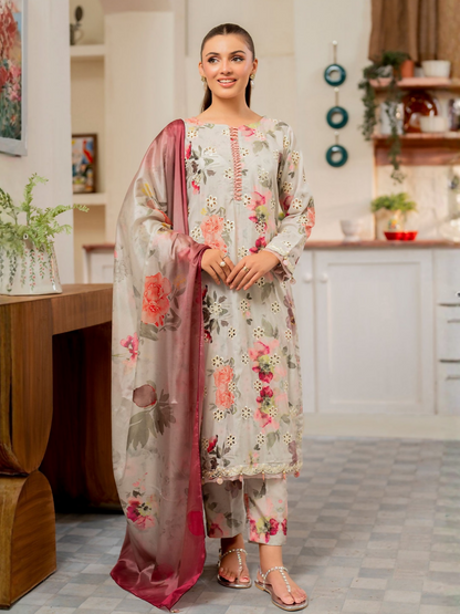 Panache Apparel Daily Essentials RTW Cambric Embroidered Stitched 3-Piece Suit-Blend