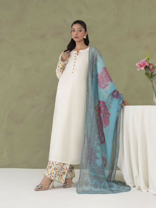 Stylish Collection Serene Summer Linen Embroidered Stitched 3-Piece Suit-Kastoor Embroidered