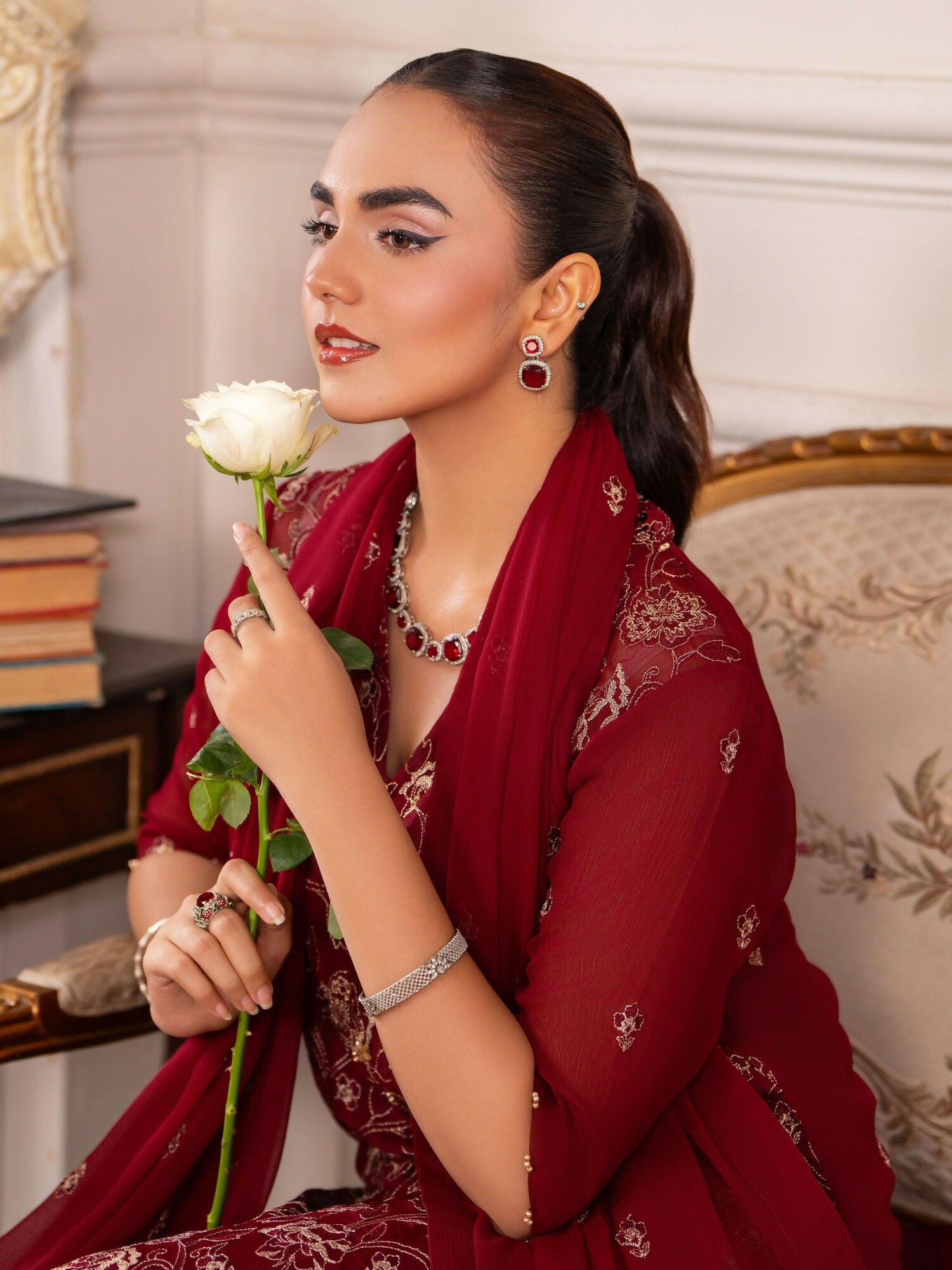 Hemstitch Chiffon Embroidered Stitched 3-Piece Suit-Melina