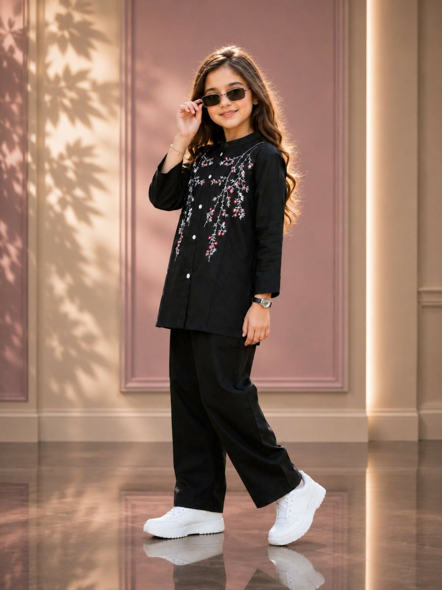 Velvour Girls Cotton Embroidered Co-Ord Set-VG213-A