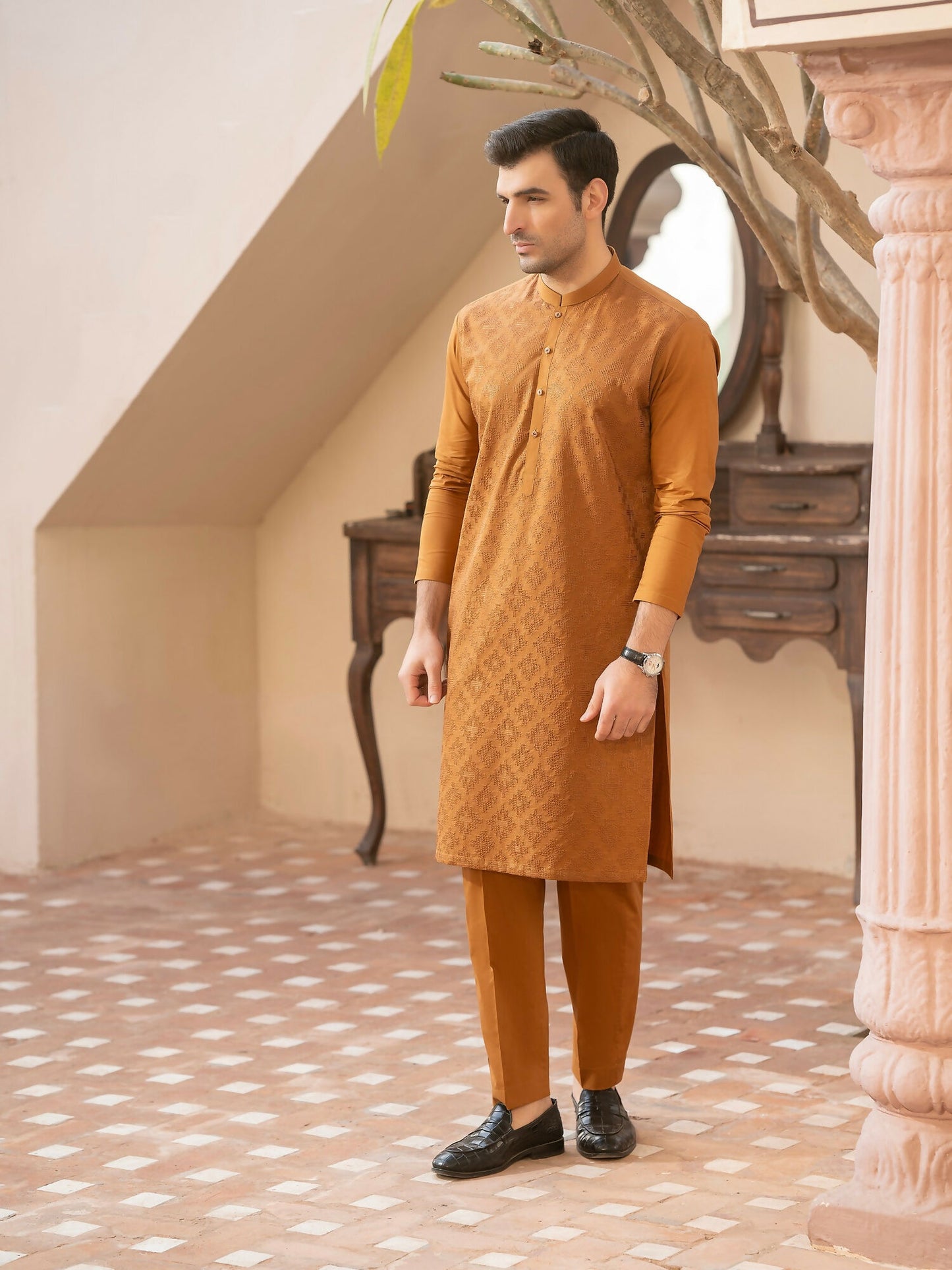 Fabrich Men Embroidered Cotton Unstitched Shalwar Kameez-GTS-MCE-039