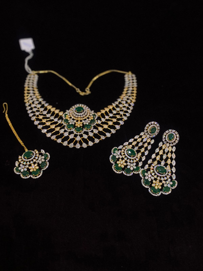 Fashion Hub by Noor Bilal - Gold silver With Green Stone Set