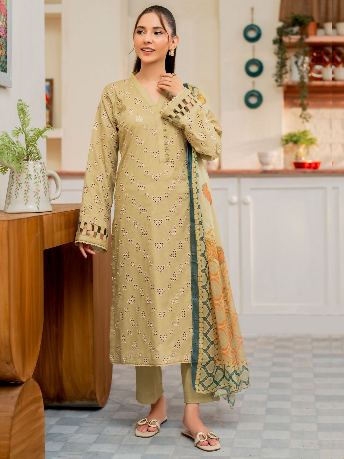 Panache Apparel Lawn Embroidered Stitched 3-Piece Suit-Nest