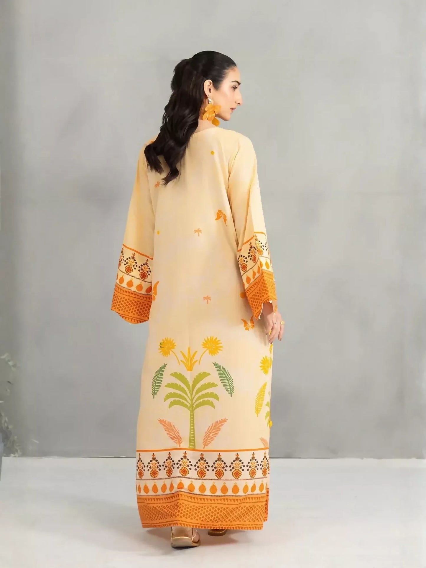 Panache Apparel Dear Summer Silk Lawn Printed Kaftan-Yellow Bloom