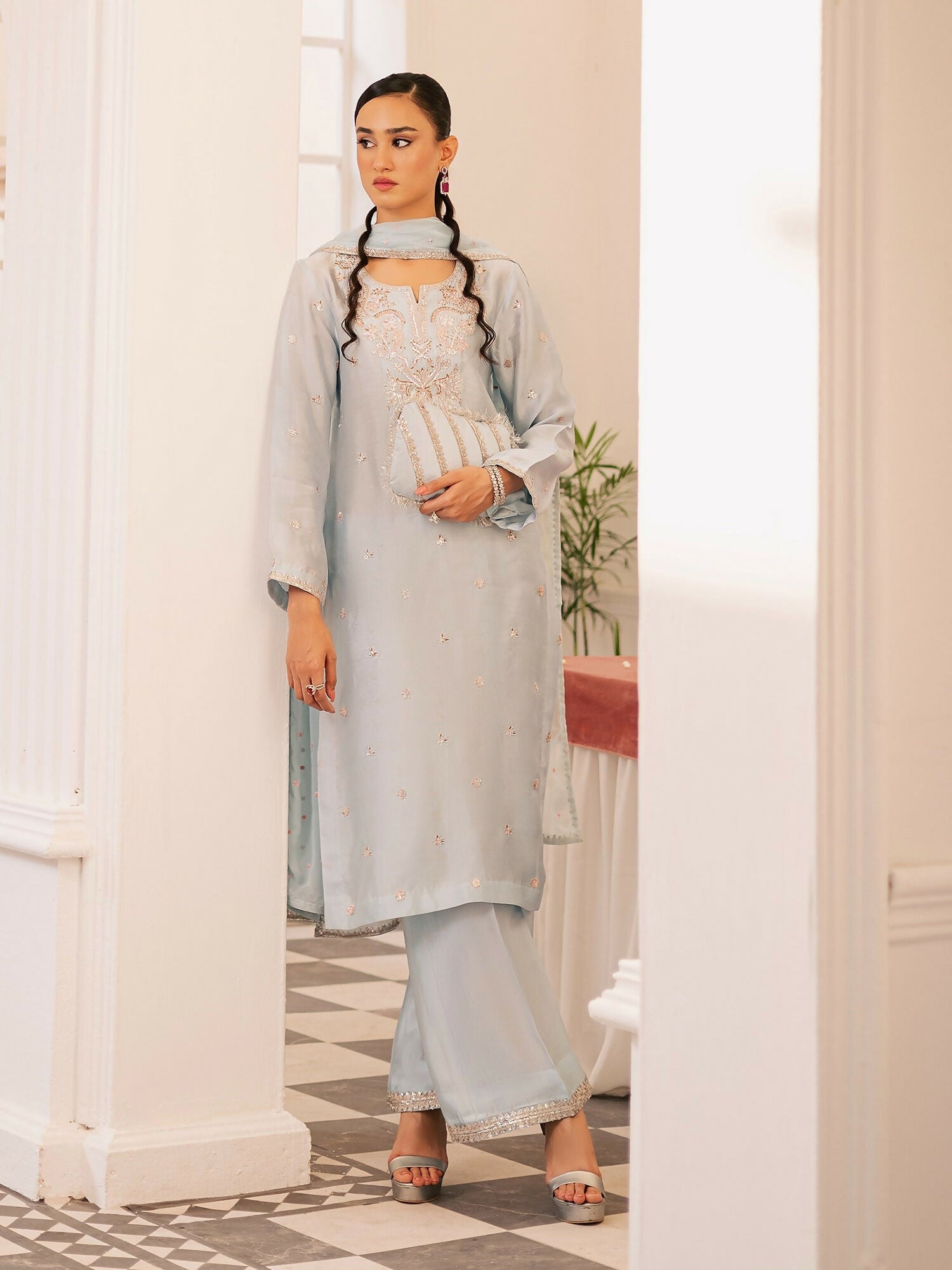 Allure By IH Be-My-Guest Thai Silk Embroidered Stitched 3-Piece Suit-Arona