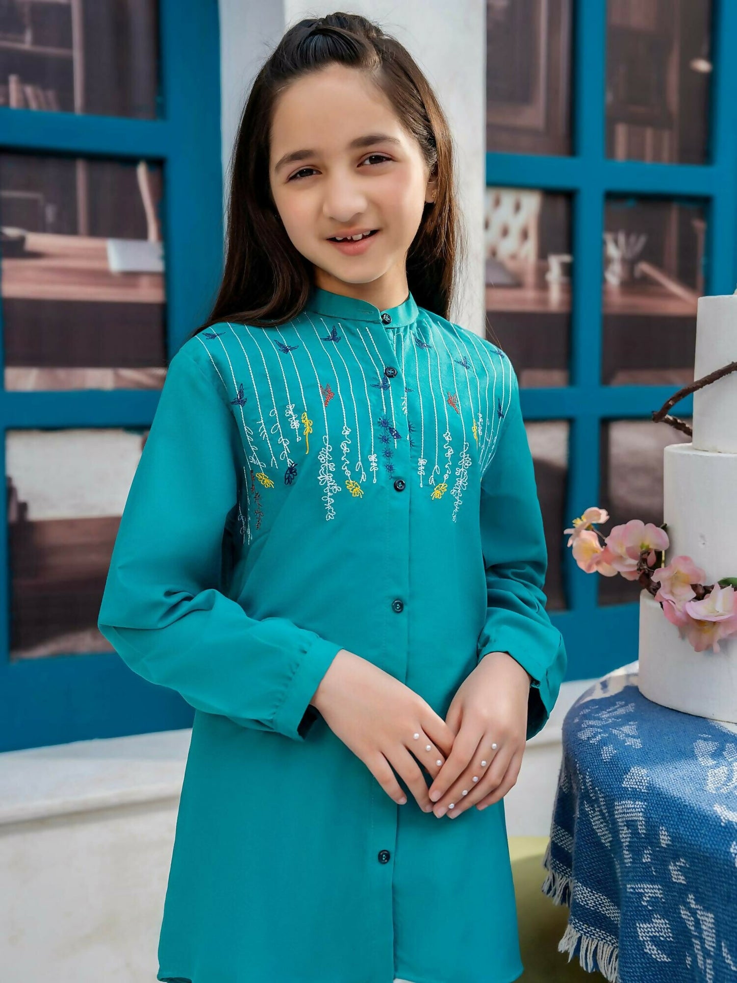 Velvour Girls Cotton Embroidered Stitched Tunic-VG122-A