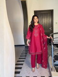 Mannat Clothing Lawn Embroidered Stitched Suit-Carmine