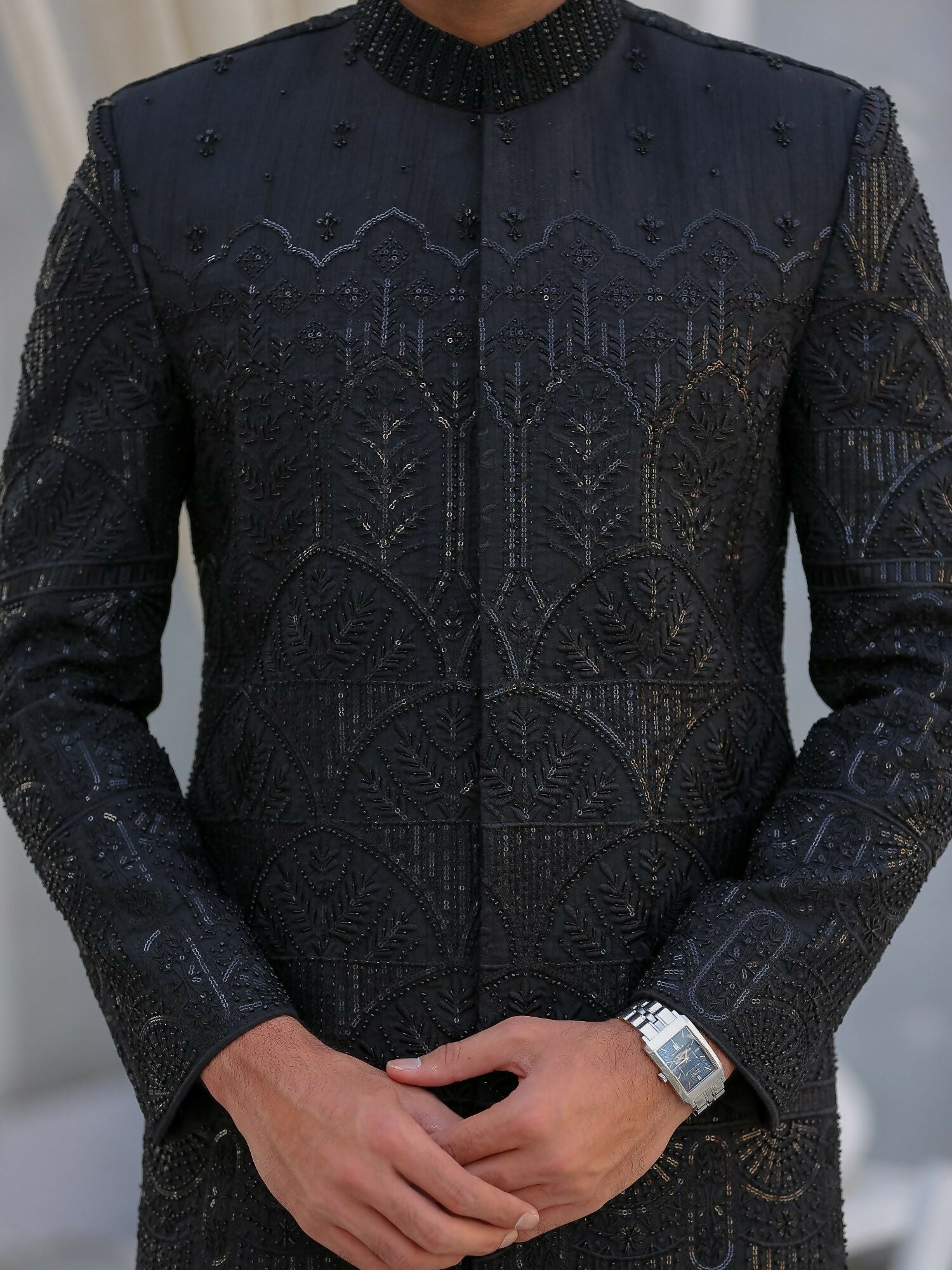 Gem Garments Afsanah Raw Silk Embellished Sherwani-Aibak
