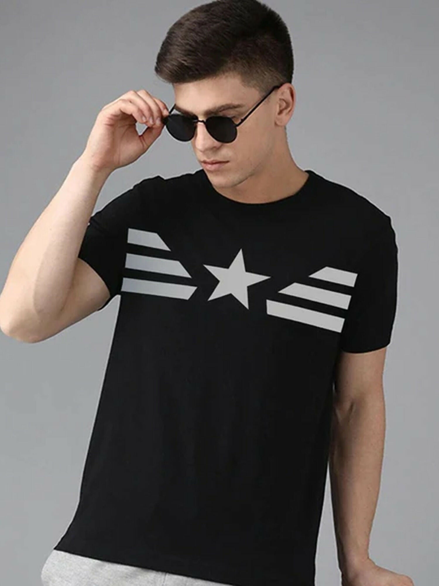 Black, Green, Grey, Yellow, Red, Jupiter Printed C.A Front Shield Tee-Shirt-12624