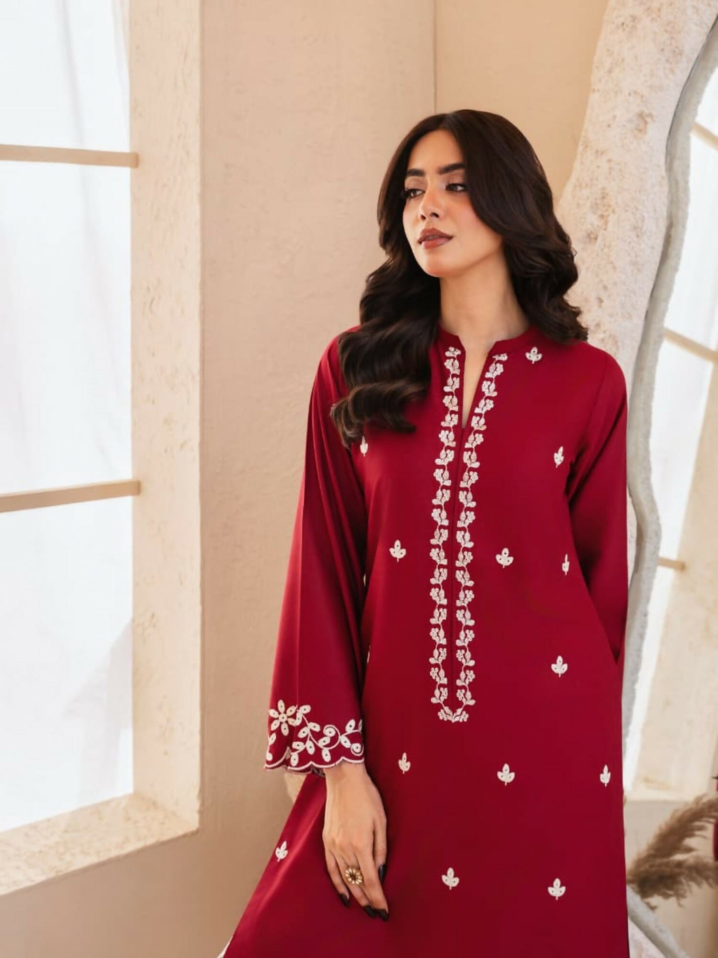 Tehzeeb Libas Stone Linen Embroidered Stitched 2-Piece Suit-Zarf