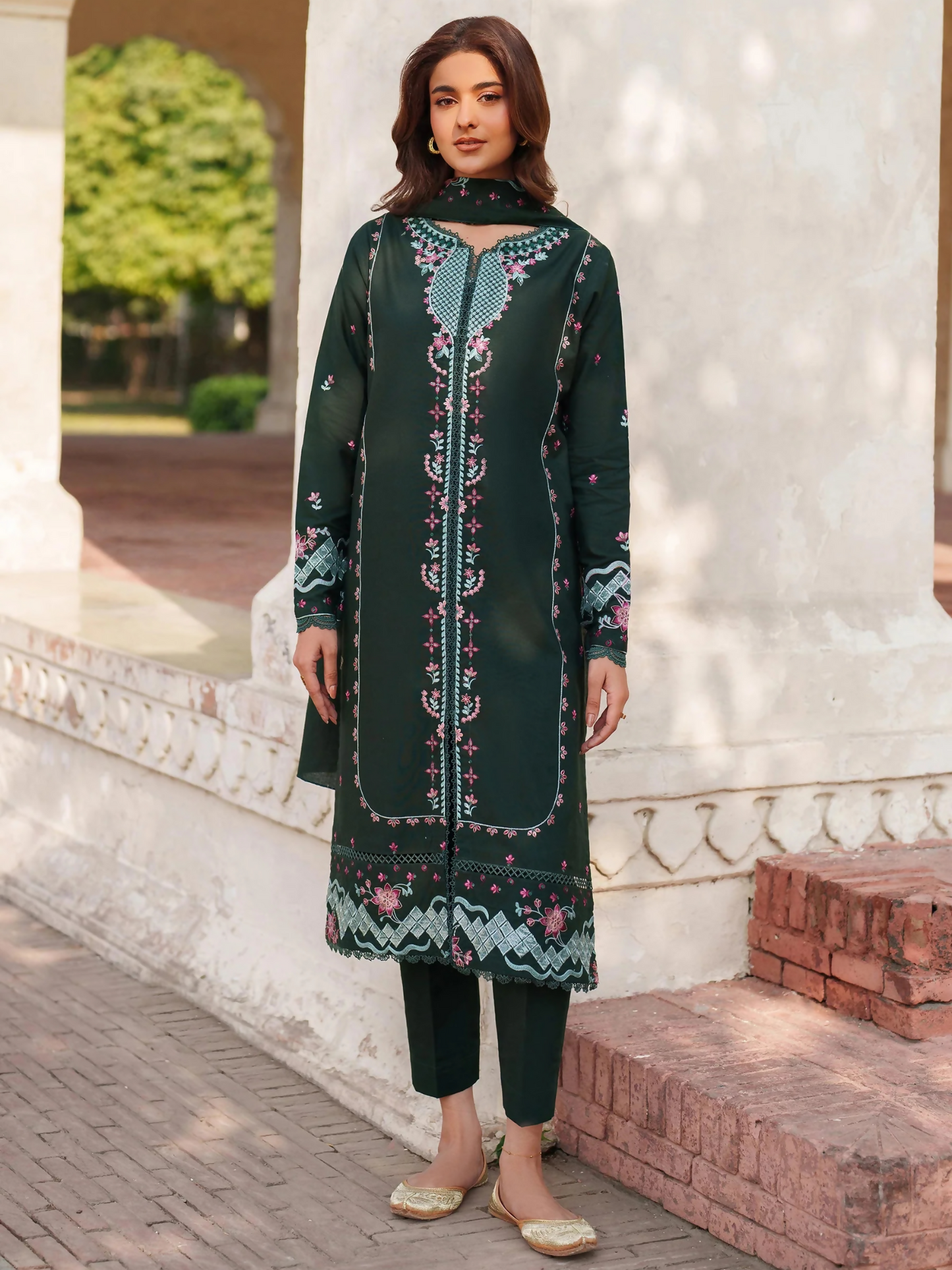 Panache Apparel Khaddar Embroidered Stitched Suit-Aylin-Green