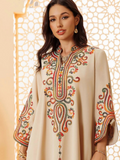 Beige-Duas Boutique Linen Embroidered Kaftan Set-Noor-e-Sahar